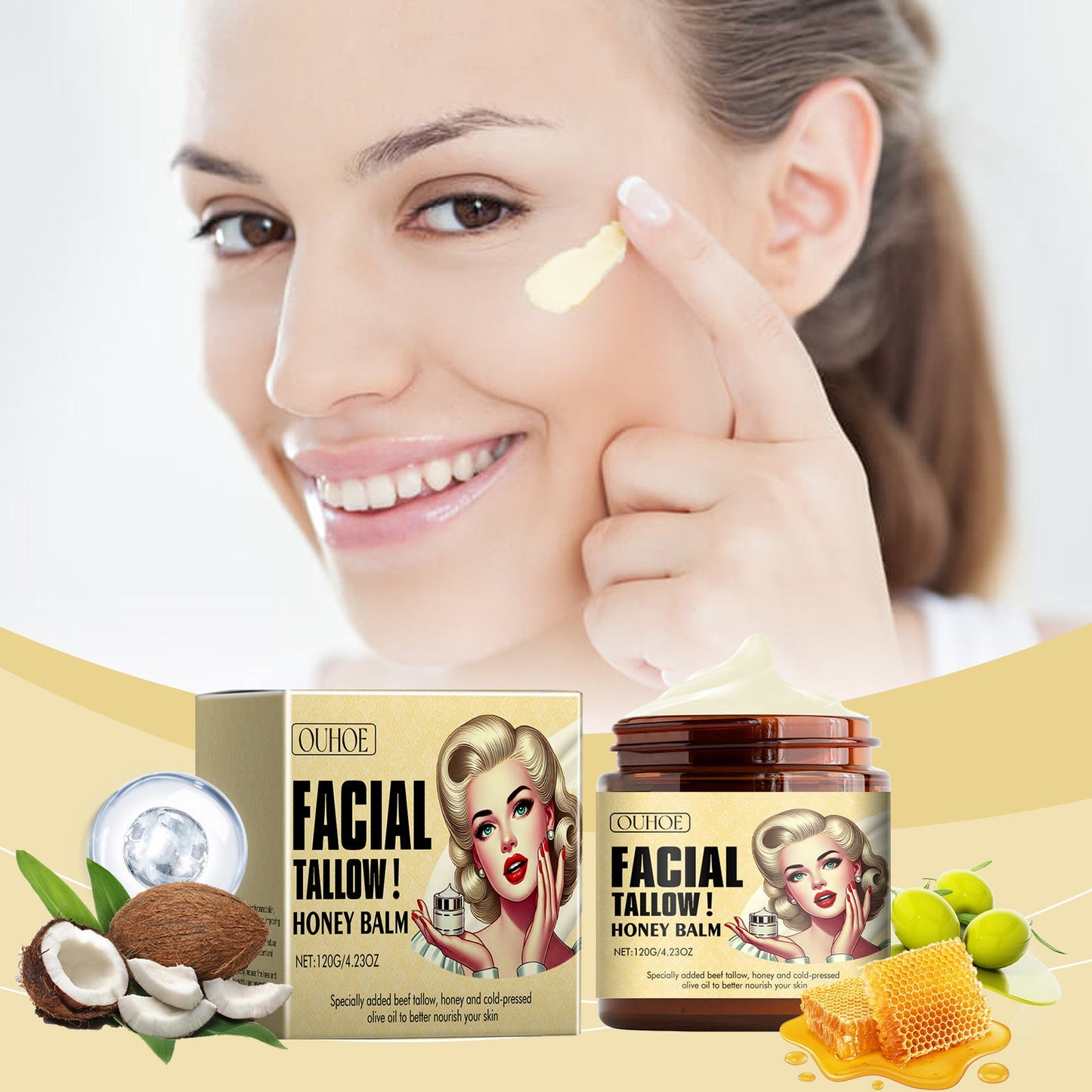 Organic Grass-Fed Beef Tallow Skin Moisturizing Cream, Deep Hydration, Nourishing & Restorative, Rich in Vitamins A, D, E & K, Natural Collagen Boost, Skin Barrier Repair, Soothes Dry & Sensitive Skin, Anti-Aging Properties, Non-Greasy Formula, Fast Absorbing, All-Natural Ingredients, Chemical-Free, Gentle & Safe for All Skin Types, Intense Moisture Lock, Soft & Supple Skin, Traditional Skincare Remedy.